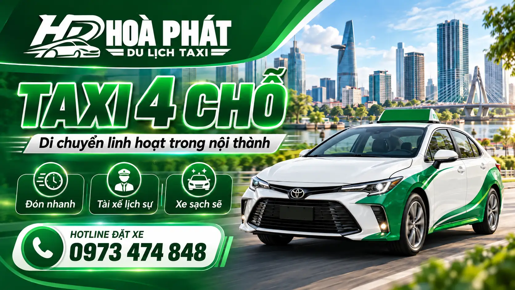 Taxi 4 chỗ Hoà Phát đưa đón khách tại Đồng Xoài