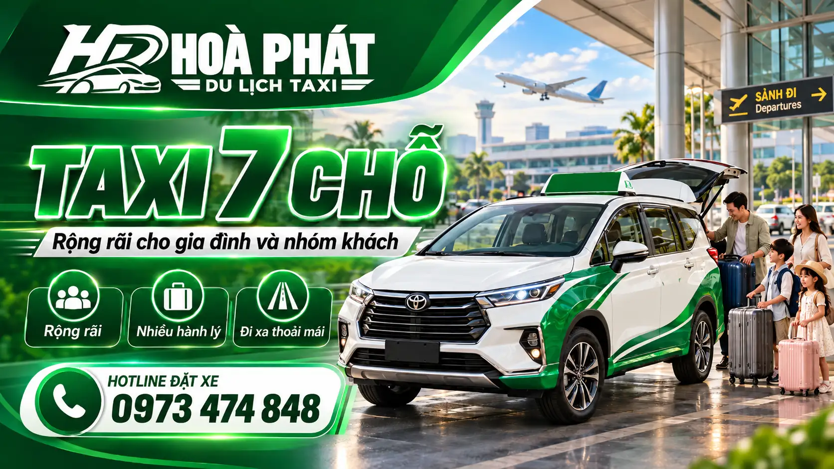 Taxi 7 chỗ Hoà Phát phục vụ nhóm khách và gia đình