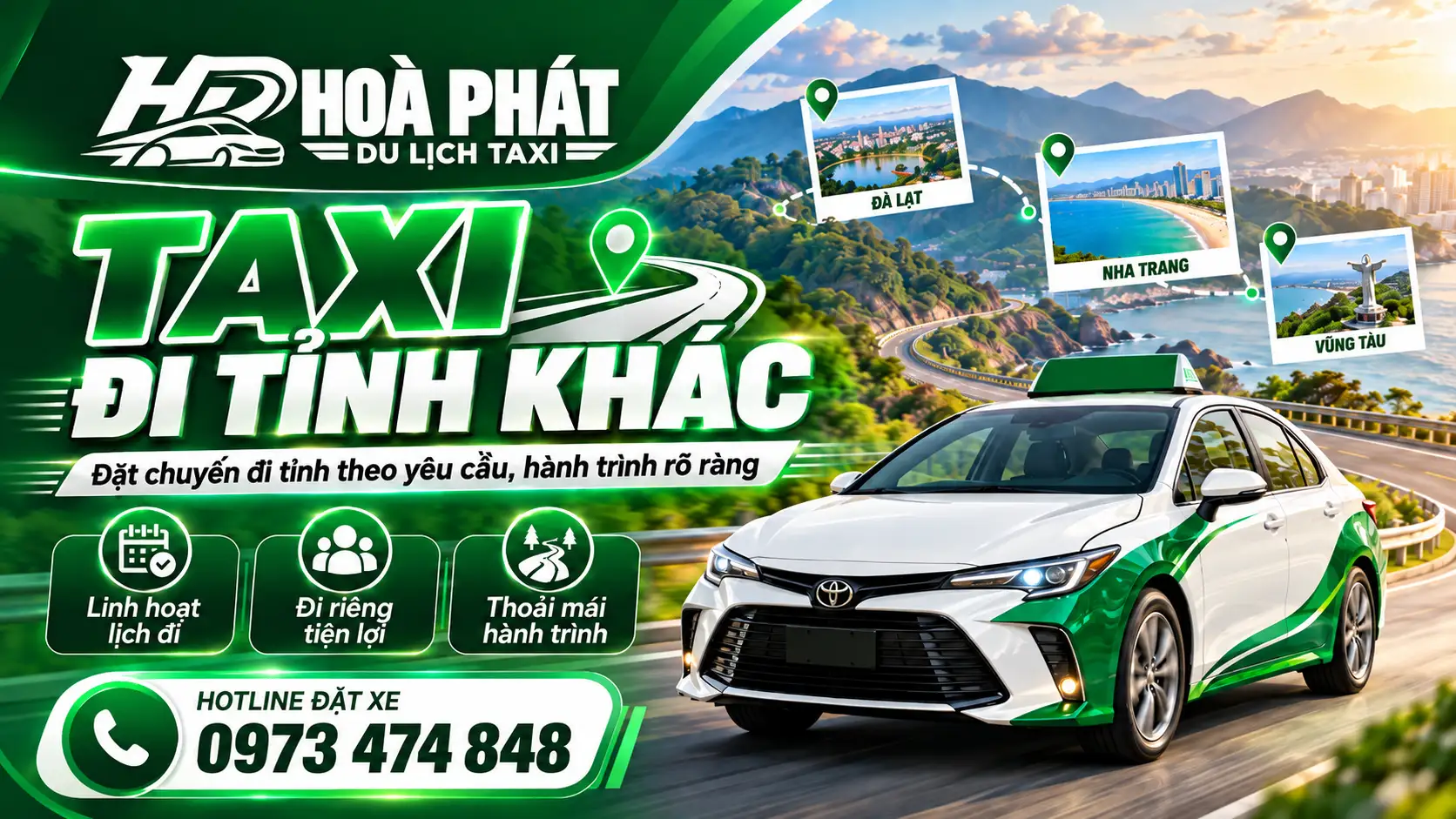 Taxi đi tỉnh khác từ Đồng Xoài – Hoà Phát phục vụ chuyến đường dài