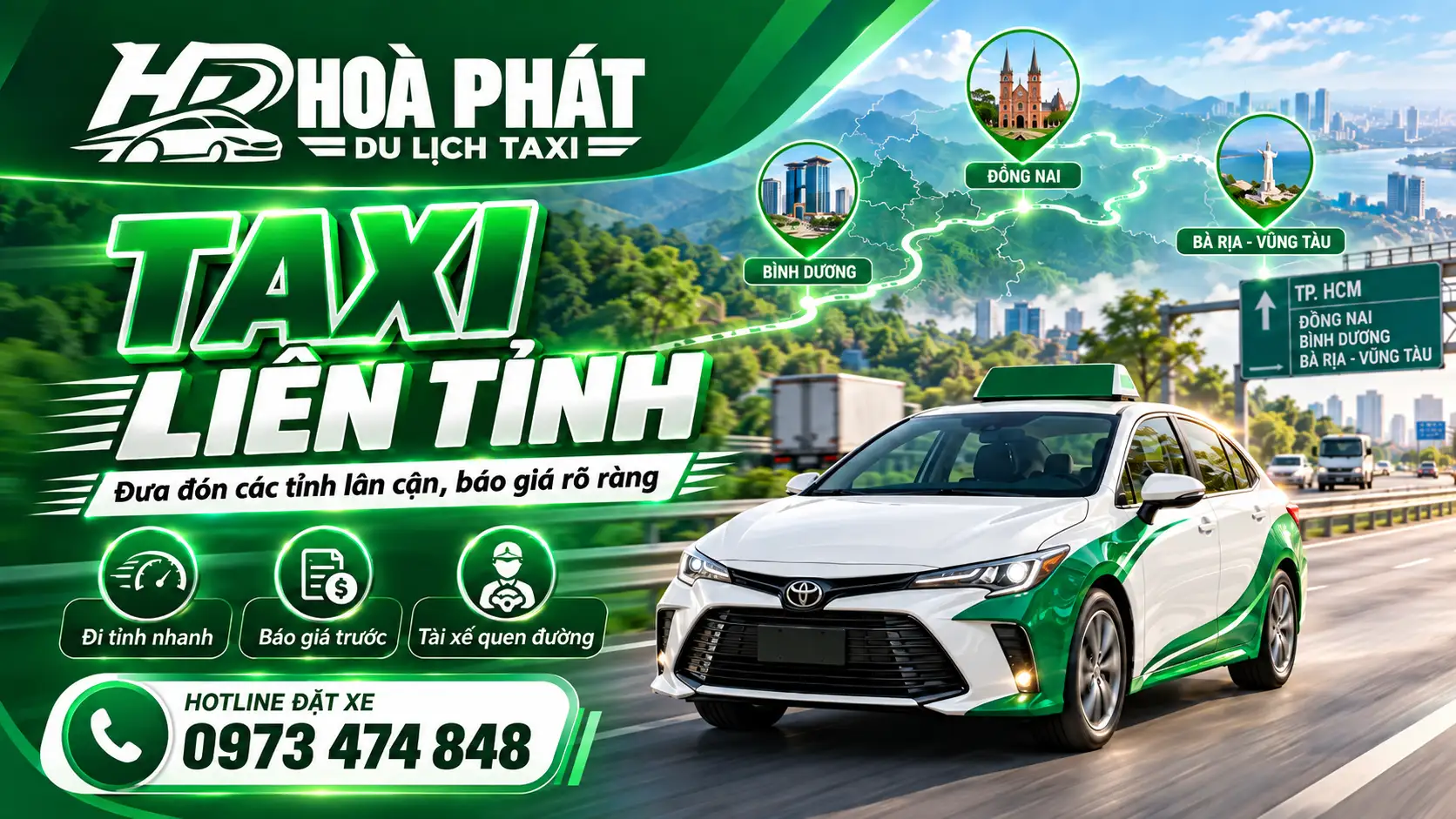 Taxi liên tỉnh Hoà Phát nhận chuyến đường dài đi các tỉnh lân cận
